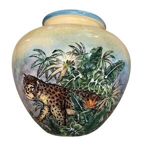 Maxcera Pottery Large Hand Painted Pot with Jungle Animals & Scenes